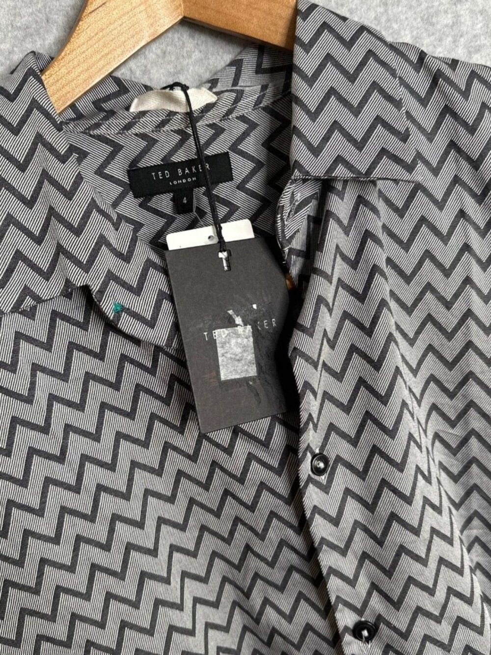 Ted Baker Shirt Bordup Zig Zag Striped Cotton Mens Large Short Sleeve